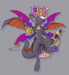  abs athletic better_version_at_source bottomless clothed clothing colored_nails crown dragon dragon_village_m featureless_crotch grey_body hydrowing inner_ear_fluff kemono nails navel pawpads purple_nails purple_pawpads red_eyes simple_background solo tuft wings 
