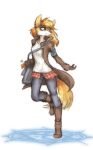  anthro armband black_nose boots bottomwear breasts brown_eyes brown_nose canid canine cheek_tuft clothing ear_piercing eyebrow_through_hair eyebrows facial_tuft female footwear fox freckles fur gauged_ear hair hi_res jacket jinny_(tinygaypirate) looking_back magic magic_circle mammal orange_body orange_fur orange_hair pants pattern_clothing pattern_shirt pattern_topwear piercing plaid plaid_clothing plaid_shirt plaid_topwear raised_leg shirt shoulder_bag simple_background solo sweater tinygaypirate topwear translucent translucent_hair tuft white_background white_body white_fur 