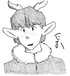  animal_humanoid antlers black_and_white cervid cervid_humanoid freckles horn humanoid kunokun male mammal mammal_humanoid monochrome 