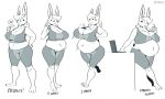  2021 anthro arm_support belly big_belly big_breasts bloobiesus bottomwear bouncing_breasts breasts burger clothing computer container crop_top cup early_pregnancy english_text female food fur hair hand_on_stomach hi_res jogging lagomorph laptop leporid long_ears mammal monochrome navel nipple_outline pants paws plantigrade pregnancy_test pregnant pregnant_growth rabbit sequence shirt slightly_chubby solo straw text tight_clothing topwear 