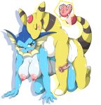  ampharos anthro anthro_on_anthro blue_body blush bodily_fluids breasts cum cum_in_pussy cum_in_uterus cum_inside doggystyle duo eeveelution eyes_closed female female_penetrated from_behind_position genital_fluids genitals green_eyes interspecies looking_pleasured male male/female male_penetrating male_penetrating_female mellonsoda multicolored_body nintendo nipples one_eye_closed open_mouth penetration penis pok&eacute;mon pok&eacute;mon_(species) sex simple_background sweat tongue uterus vaginal vaginal_penetration vaporeon video_games white_body yellow_body 