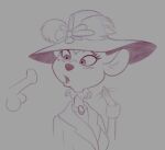  2021 anthro balls beauty_mark billboi blush clothed clothing fanning_self female genitals grey_background hat headgear headwear mammal mouse murid murine open_mouth penis rodent simple_background sketch solo tongue 