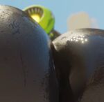  2021 anus barely_visible_anus big_butt black_body black_skin blender_(software) blizzard_entertainment bodily_fluids butt close-up female huge_butt machine omnic orisa_(overwatch) overwatch rear_view robot simple_background snips456fur solo sweat taur video_games 