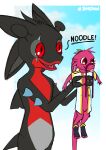  absurd_res ambiguous_gender anthro avali bandana_(character) blep digitigrade dragon duo exclamation feral fur hauinator hi_res holding_up looking_happy open_mouth pink_body pink_fur poundbandana red_eyes tongue tongue_out 