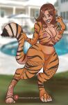  breasts felid female genitals hi_res humanoid mammal mature_female pantherine paws pinup pose pussy solo splashtf text tiger transformation url 