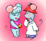  2016 anthro blue_body blush clothing doctor duo eyes_closed female fuchiwo gamba_no_bouken gamba_no_bouken_(series) hat headgear headwear male mammal mouse murid murine nagisa_(gamba_no_bouken) pink_background rodent shijin shirt simple_background the_adventures_of_gamba_and_otters topwear 