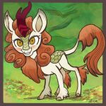  1:1 2021 asian_mythology autumn_blaze_(mlp) blush border brown_mane catscratchpaper chinese_mythology cloven_hooves east_asian_mythology eyelashes female feral freckles friendship_is_magic fur green_body green_scales hasbro hi_res hooves horn kirin looking_at_viewer mammal mane my_little_pony mythology on_model red_border scales smile smiling_at_viewer solo tan_body tan_fur wolfwalkers 