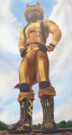  2021 absurd_res anthro armor boots bottomwear bulge canid canine canis clothing dakota_(rockwolf) fire_engine firefighter footwear hands_on_hips headgear helmet hi_res looking_at_viewer macro male mammal pants plantigrade solo thb886 truck_(vehicle) uniform vehicle visor wolf 