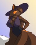 anthro big_breasts big_hat big_tail biped black_nose blue_background breasts brown_body brown_ears brown_fur brown_hair brown_tail canid canine cheek_tuft chest_tuft cleavage clothed clothing curvaceous curvy_figure digital_media_(artwork) eyelashes facial_tuft female fingers fluffy fluffy_tail fox front_view fully_clothed fur gradient_background hair half-closed_eyes hand_on_hip hat headgear headwear hi_res huge_breasts humanoid_hands inner_ear_fluff long_hair looking_away mammal miriam_(starfighter) monotone_ears monotone_hair multicolored_body multicolored_fur multicolored_tail narrowed_eyes one-piece_swimsuit orange_body orange_eyes orange_fur orange_inner_ear orange_inner_ear_fluff orange_tail pinup portrait pose purple_clothing purple_hat purple_headwear purple_swimwear simple_background snout solo standing starfighter sun_hat swimwear thick_thighs three-quarter_portrait three-quarter_view tuft voluptuous white_body white_fur white_tail wide_hips yellow_background 