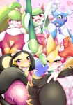  accessory blush bodily_fluids braixen brionne camel_toe clothing earpiece female group hair_accessory hair_bow hair_ribbon kirlia looking_at_viewer mawile negoya nintendo open_mouth panties pok&eacute;mon pok&eacute;mon_(species) presenting raised_leg ribbons saliva steenee tagme underwear video_games 