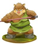  2016 anthro belly biped blush brown_body clothed clothing dragon_quest humanoid_hands kemono male mammal moobs nikiciy orc_(dragon_quest) overweight overweight_male solo square_enix suid suina sus_(pig) video_games weapon wild_boar 