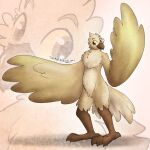 1:1 2021 4_toes anisodactyl anthro avian beak biped bird bird_feet brown_eyebrows brown_eyes claws dated digital_media_(artwork) digitigrade doodles_(themuffinly) eyebrows feather_hands feathered_wings feathers featureless_crotch feet front_view full-length_portrait grey_beak grey_claws looking_at_viewer male nude portrait scutes shaded shadow signature simple_background solo tail_feathers tan_background tan_body tan_feathers themuffinly toe_claws toes wings yellow_sclera 
