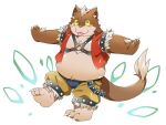  2016 4:3 anthro belly blush brown_body bulge canid canine harness humanoid_hands kemono leather leather_harness male mammal nikiciy overweight overweight_male simple_background solo tongue tongue_out 