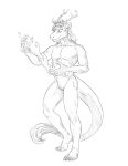  absurd_res anthro antlers athletic athletic_anthro athletic_male barefoot casual_nudity claws crown dragon elemental_manipulation fangs feet fire fire_manipulation hi_res horn intricatevision magic male mane monochrome muscular muscular_male nude paws prince prince_borgon royalty sketch slit smile solo tail_tuft tuft 