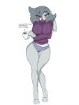  3:4 absurd_res anthro beverage big_breasts breasts clothing crossed_arms dialogue disney english_text eyewear female glasses hi_res holding_beverage holding_object pace-maker panties simple_background solo sweater talking_to_viewer text topwear underwear violet_hopps white_background wildehopps zootopia 