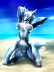  2021 3:4 anthro beach breasts day detailed_background digital_media_(artwork) dragon equus female hi_res non-mammal_breasts nude outside sand seaside shoreline sky water 
