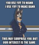  anthro canid canine canis domestic_dog e621 english_text eyewear glasses hi_res image_macro looking_at_viewer male mammal meme necktie ricthecusco solo standing suit_jacket text 