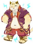  2016 3:4 anthro belly blush clothed clothing domestic_cat felid feline felis humanoid_hands kemono male mammal navel nikiciy one_eye_closed overweight overweight_male simple_background solo tongue tongue_out wink 