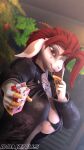  3d_(artwork) ali_valencia anthro digital_media_(artwork) dominussfm female food hi_res looking_at_viewer offering_food pocky_in_mouth solo source_filmmaker 