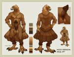 2021 accipitrid accipitriform anthro avian balls beak bird bird_feet brown_balls brown_body brown_feathers brown_glans brown_nipples brown_penis eagle english_text erection feathers genitals glans golden_eagle hi_res jagal male model_sheet muscular muscular_anthro muscular_male nipples noch_kirinova nude penis smile solo tail_feathers tall talons text true_eagle 