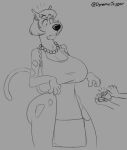  2019 4_fingers 5_fingers anthro apron big_breasts blush breasts canid canine canis clothing diamond_(gem) domestic_dog dynamictrigger22 female fingers gem hanna-barbera hi_res jewelry mammal mature_anthro mature_female monochrome necklace pearl_(gem) pearl_necklace proposal scooby&#039;s_mom scooby-doo_(series) simple_background surprised_expression 