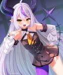 breasts clothed clothing female hair hololive horn horned_humanoid humanoid humanoid_pointy_ears laplus_darkness long_hair marota no_underwear not_furry small_breasts solo virtual_youtuber young 
