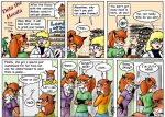  2000 anthro blonde_hair breasts brown_hair canid canine cigarette cleavage clothed clothing comic dela_aldershaw dela_the_hooda dialogue dipstick_ears english_text eyewear female fox fur furgonomics glasses group hair hooda human mammal multicolored_ears orange_body orange_fur shaved_breasts smoking style_wager text 