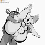  2021 aggressive_retsuko anthro anthro_on_anthro anthro_penetrated anthro_penetrating anthro_penetrating_anthro balls belly breasts canid canine duo english_text erection female female_penetrated fennec fenneko fox from_behind_position full_nelson genitals greyscale haida hyaenid low-angle_view male male/female male_penetrating male_penetrating_female mammal monochrome nude penetration penile penile_penetration penis penis_in_pussy pussy reverse_stand_and_carry_position sanrio sex spotted_hyena standing standing_sex text thick_thighs tongue tongue_out vaginal vaginal_penetration xu53r 