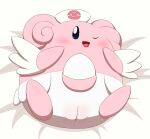  blissey blush clothing female genitals headgear headwear hi_res lying minami_(artist) nintendo nurse_clothing nurse_headwear on_back one_eye_closed pok&eacute;mon pok&eacute;mon_(species) pussy solo video_games wink 