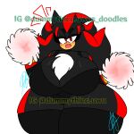  anthro big_breasts black_body black_fur breasts cheerleader chest_tuft crossgender cute_fangs dummythicc_uwu fan_character fangs female fur highlights_(coloring) pom_poms red_eyes red_highlights sega shadi solo solo_focus sonic_the_hedgehog_(series) thick_thighs tuft wide_hips 