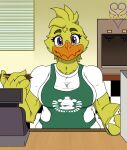  2021 4_fingers android anthro anthrofied apron avian beak belly big_breasts bird breasts chica_(fnaf) chicken clothing eyebrows eyelashes feathers female fingers five_nights_at_freddy&#039;s galliform gallus_(genus) hi_res holding_notebook holding_object holding_pen i_mean_breast_milk lagomorph looking_at_viewer machine mammal meme nipples non-mammal_breasts nude orange_beak overweight overweight_anthro overweight_female pen phasianid purple_eyes robot shirt smile t-shirt thevgbear topwear video_games white_clothing white_shirt white_t-shirt white_topwear wide_hips winged_arms wings yellow_body yellow_feathers yellow_nipples yellow_pubes 