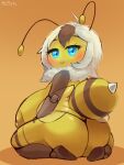  abeegail_(dibujosv12) absurd_res arthropod arthropod_abdomen bee big_breasts blush breasts clothing female hi_res huge_breasts hymenopteran insect looking_at_viewer nic-m-lyc non-mammal_breasts rear_view simple_background solo thong thong_only underwear watermark 