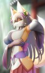  5_fingers absurd_res anthro big_breasts blush breasts canid canine clothed clothing faroula_twitt female fingers fox fur hair hi_res kemono looking_at_viewer mammal smile solo 