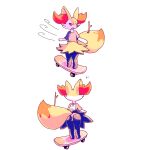  3_fingers anthro b+_(artist) biped braixen canid canine cheek_tuft clothed clothing digital_media_(artwork) dipstick_tail english_text facial_tuft female fingers front_view full-length_portrait fur inner_ear_fluff looking_at_viewer mammal markings monotone_ears nintendo open_mouth orange_body orange_eyes orange_fur orange_inner_ear_fluff orange_tail panties paper paws pink_clothing pink_nose pink_panties pink_shirt pink_topwear pink_underwear pok&eacute;mon pok&eacute;mon_(species) portrait rear_view red_body red_fur red_inner_ear_fluff shirt simple_background skateboard skateboarding solo standing stick t-shirt tail_markings text three-quarter_view topwear tuft two_tone_tail underwear upskirt video_games white_background white_body white_fur yellow_body yellow_ears yellow_fur yellow_inner_ear yellow_tail 