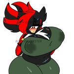  anthro big_breasts black_body black_fur breasts chest_tuft clothing crossgender dummythicc_uwu fan_character female fur gloves green_outfit hair handwear highlights_(coloring) red_highlights sega shadi slightly_chubby solo solo_focus sonic_the_hedgehog_(series) thick_thighs tied_hair tuft wide_hips workout_clothing workout_outfit 