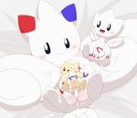  &lt;3 &lt;3_eyes absurd_res after_sex bed blush bodily_fluids cum cum_everywhere cum_in_pussy cum_inside female furniture genital_fluids genitals group hi_res lying messy minami_(artist) nintendo on_back on_bed pok&eacute;mon pok&eacute;mon_(species) presenting presenting_pussy pussy spread_pussy spreading togekiss togepi togetic video_games 