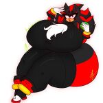  1:1 anthro big_breasts big_butt black_body black_fur breasts butt chaos_emerald clothing dummythicc_uwu eulipotyphlan fan_character female fur gloves handwear hedgehog hi_res highlights_(coloring) legwear mammal overweight red_highlights sega shadi solo sonic_the_hedgehog_(series) stockings thick_thighs 