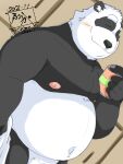 2021 absurd_res anthro barely_visible_genitalia barely_visible_penis belly black_body black_nose blush eyes_closed genitals giant_panda hi_res humanoid_hands kemono male mammal moobs navel nipples overweight overweight_male penis solo tanutronik753_k ursid white_body 