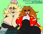  big_breasts black_clothing black_dress black_outfit blonde_hair blush bowsette_meme breasts brown_hair cleavage clothed clothing crossgender crown dr._eggman dress dummythicc_uwu duo eyewear female glasses hair hi_res human mammal mario_bros meme nintendo nipple_outline not_furry pale_skin red_outfit sega sonic_the_hedgehog_(series) super_crown video_games 