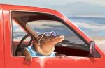  ambiguous_gender beach car clothing crocodile crocodilian crocodylid eyewear feral outside reptile sand scalie seaside shirt sky solo steering_wheel sunglasses t-shirt teeth topwear vehicle water zechomo 