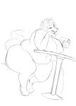  anthro big_breasts black_lips breasts canid canine canis domestic_dog female furniture glass lips mammal maria_(wffl) monochrome nipples nude obese overweight solo table tempus_(artist) tongue wide_hips 