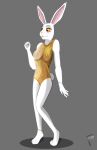  anthro cammie_bridge clothing female hare lagomorph leporid mammal modelling one-piece_swimsuit pose precascer solo summer swimwear white_body 