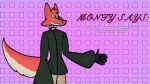  anthro canid canine clothed clothing digital_media_(artwork) fox fox_tail fur hair hoodie male mammal pepisman simple_background smile solo text topwear 
