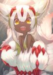  breasts claws dark_body dark_skin faputa female fur hair hi_res humanoid looking_at_viewer made_in_abyss multi_arm multi_limb multi_tail narehate nipples nude open_mouth small_breasts smile solo st.takuma white_body white_fur white_hair yellow_eyes young 