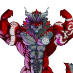  1:1 abaddonstrife abs alpha_channel anthro arm_tattoo big_muscles black_sclera canid canine canis chest_tattoo demon demonic firezol flexing flexing_bicep flexing_both_biceps flexing_muscles fluffy horn hybrid looking_at_viewer maine male mammal muscular muscular_male pecs pentagram red_body red_eyes smile smiling_at_viewer solo strife tattoo wolf 