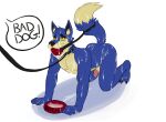  all_fours anthro athletic athletic_anthro athletic_male ball_gag blue_body blue_fur bodily_fluids butt claws collar cum cum_covered cum_drip cum_on_arm cum_on_body cum_on_butt cum_on_chest cum_on_face cum_on_feet cum_on_ground cum_on_hand cum_on_leg cum_on_penis cum_on_tail dialogue dripping english_text fangs fur gag gagged genital_fluids genitals glans hicanyoumooforme humanoid_genitalia humanoid_penis jeran jumpstart_games leash lupe_(neopets) male messy neopet_(species) neopets nude offscreen_character penis pet_bowl petplay profanity roleplay simple_background solo speech_bubble tail_tied tan_body tan_fur text toe_claws video_games 