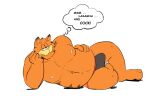  anthro belly bulge clothed clothing domestic_cat erection erection_under_clothing felid feline felis fur garfield_(series) garfield_the_cat hickeybickeyboo humor jockstrap male mammal musclegut nipples orange_body orange_fur overweight pecs solo thought_bubble underwear 