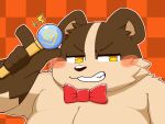  2021 4:3 anthro badger belly blush bow_tie hi_res humanoid_hands japanese_badger kemono male mammal meles mustelid musteline overweight overweight_male portrait shibuya_2810 solo 