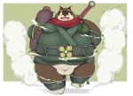  2021 anthro balls_outline belly brown_body bulge canid canine clothed clothing genital_outline hi_res humanoid_hands kemono kusosensei male mammal ninja obese obese_male overweight overweight_male penis_outline raccoon_dog shoutaro solo tanuki underwear warrior 