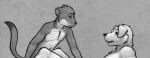  2012 anthro anthro_on_anthro bird_dog canid canine canis domestic_dog duo golden_retriever hunting_dog male male/male mammal monochrome mustela mustelid musteline nude preview retriever true_musteline tush 